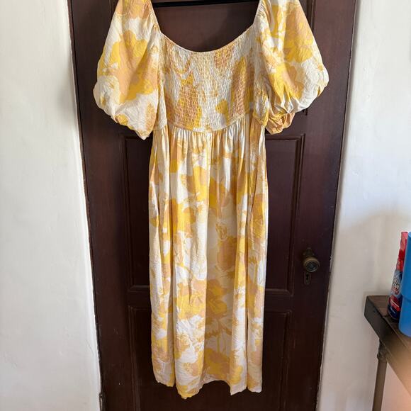 NLT No Less Than | Yellow Floral Puff Sleeve Cottagecore Midi Dress | 2XL - Picture 3 of 7